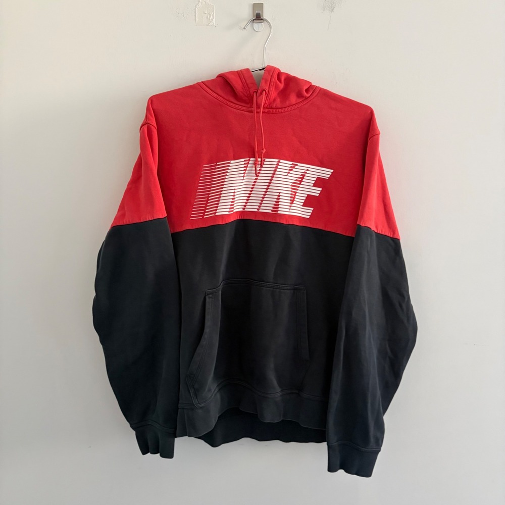 Nike Mens Red Black Colorblock Graphic Logo Pullover Hoodie XL